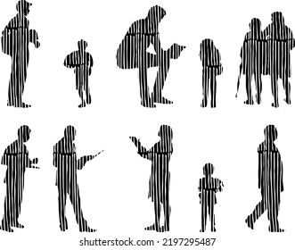 Vector silhouettes, Outline silhouettes of people, Contour drawing, people silhouette, Icon Set Isolated, Silhouette of sitting people, Architectural set	
