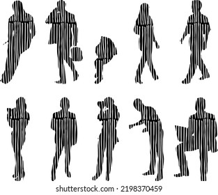 Vector silhouettes, Outline silhouettes of people, Contour drawing, people silhouette, Icon Set Isolated, Silhouette of sitting people, Architectural set	
