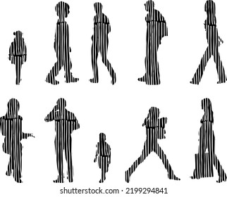 Vector silhouettes, Outline silhouettes of people, Contour drawing, people silhouette, Icon Set Isolated, Silhouette of sitting people, Architectural set	

