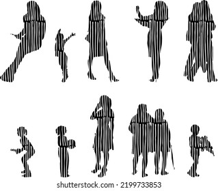 Vector silhouettes, Outline silhouettes of people, Contour drawing, people silhouette, Icon Set Isolated, Silhouette of sitting people, Architectural set	
