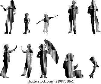 Vector silhouettes, Outline silhouettes of people, Contour drawing, people silhouette, Icon Set Isolated, Silhouette of sitting people, Architectural set	
