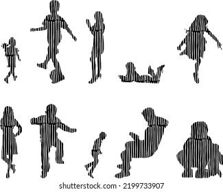 Vector silhouettes, Outline silhouettes of people, Contour drawing, people silhouette, Icon Set Isolated, Silhouette of sitting people, Architectural set	
