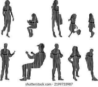 Vector silhouettes, Outline silhouettes of people, Contour drawing, people silhouette, Icon Set Isolated, Silhouette of sitting people, Architectural set	
