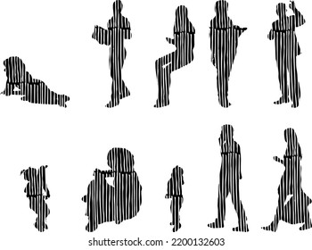 Vector silhouettes, Outline silhouettes of people, Contour drawing, people silhouette, Icon Set Isolated, Silhouette of sitting people, Architectural set	
