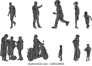 Vector silhouettes, Outline silhouettes of people, Contour drawing, people silhouette, Icon Set Isolated, Silhouette of sitting people, Architectural set	

