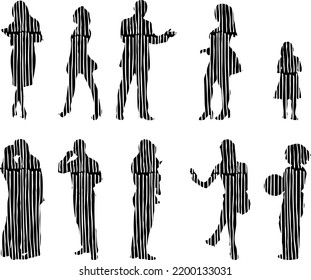 Vector silhouettes, Outline silhouettes of people, Contour drawing, people silhouette, Icon Set Isolated, Silhouette of sitting people, Architectural set	
