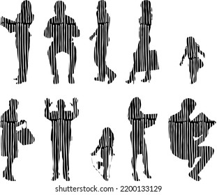Vector silhouettes, Outline silhouettes of people, Contour drawing, people silhouette, Icon Set Isolated, Silhouette of sitting people, Architectural set	
