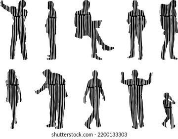 Vector silhouettes, Outline silhouettes of people, Contour drawing, people silhouette, Icon Set Isolated, Silhouette of sitting people, Architectural set	
