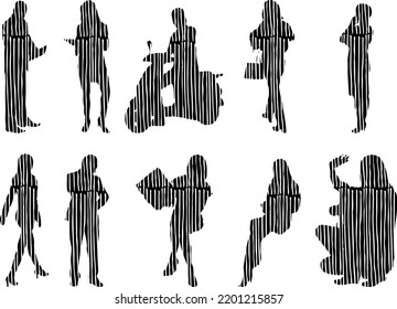 Vector silhouettes, Outline silhouettes of people, Contour drawing, people silhouette, Icon Set Isolated, Silhouette of sitting people, Architectural set	