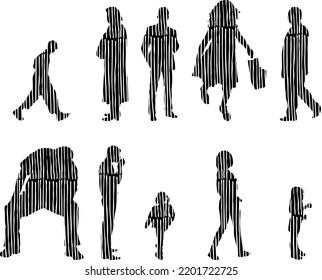 Vector silhouettes, Outline silhouettes of people, Contour drawing, people silhouette, Icon Set Isolated, Silhouette of sitting people, Architectural set	
