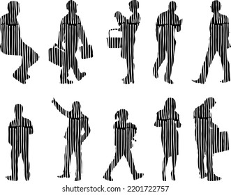 Vector silhouettes, Outline silhouettes of people, Contour drawing, people silhouette, Icon Set Isolated, Silhouette of sitting people, Architectural set	
