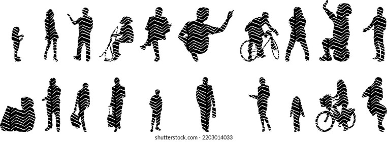 Vector silhouettes, Outline  of people, Contour drawing, people silhouette, Icon Set Isolated, Silhouette of sitting people, Architectural set	
