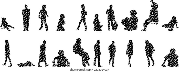 Vector silhouettes, Outline  of people, Contour drawing, people silhouette, Icon Set Isolated, Silhouette of sitting people, Architectural set	
