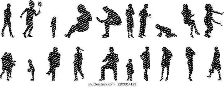 Vector silhouettes, Outline  of people, Contour drawing, people silhouette, Icon Set Isolated, Silhouette of sitting people, Architectural set	
