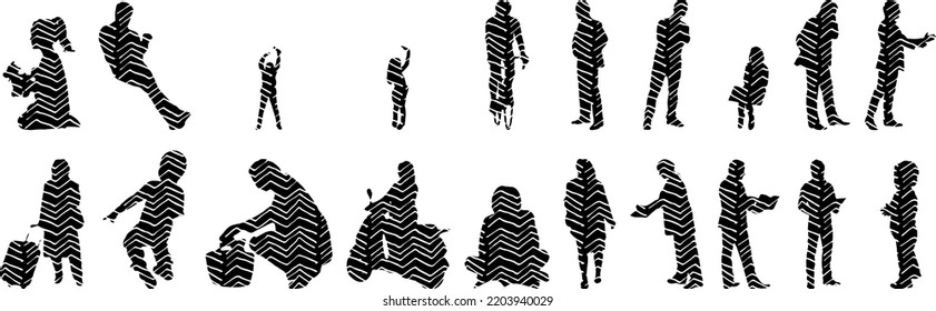 Vector silhouettes, Outline silhouettes of people, Contour drawing, people silhouette, Icon Set Isolated, Silhouette of sitting people, Architectural set	
