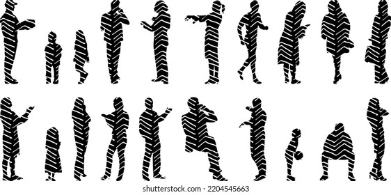 Vector silhouettes, Outline silhouettes of people, Contour drawing, people silhouette, Icon Set Isolated, Silhouette of sitting people, Architectural set	
