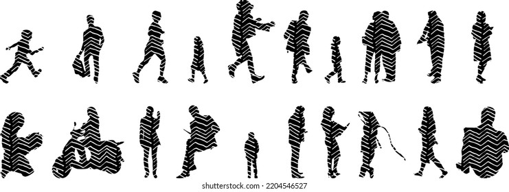 Vector silhouettes, Outline silhouettes of people, Contour drawing, people silhouette, Icon Set Isolated, Silhouette of sitting people, Architectural set	
