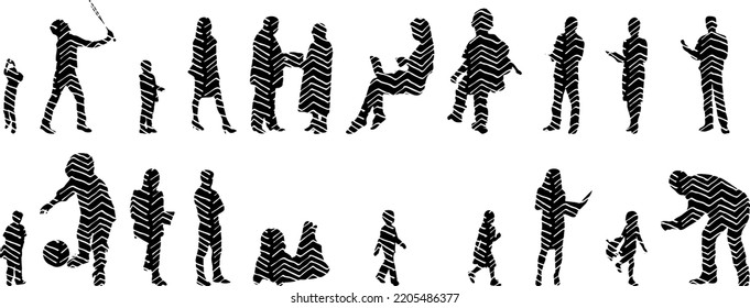 Vector silhouettes, Outline silhouettes of people, Contour drawing, people silhouette, Icon Set Isolated, Silhouette of sitting people, Architectural set	
