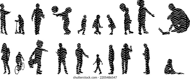 Vector silhouettes, Outline silhouettes of people, Contour drawing, people silhouette, Icon Set Isolated, Silhouette of sitting people, Architectural set	
