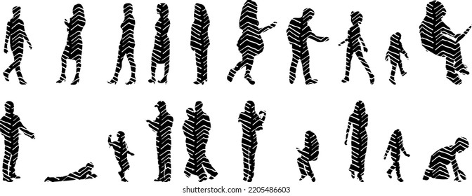Vector silhouettes, Outline silhouettes of people, Contour drawing, people silhouette, Icon Set Isolated, Silhouette of sitting people, Architectural set	
