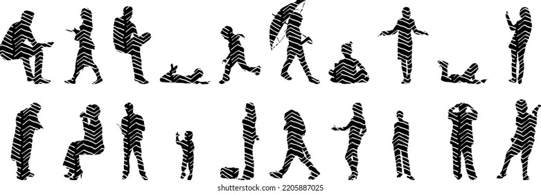 Vector silhouettes, Outline silhouettes of people, Contour drawing, people silhouette, Icon Set Isolated, Silhouette of sitting people, Architectural set	
