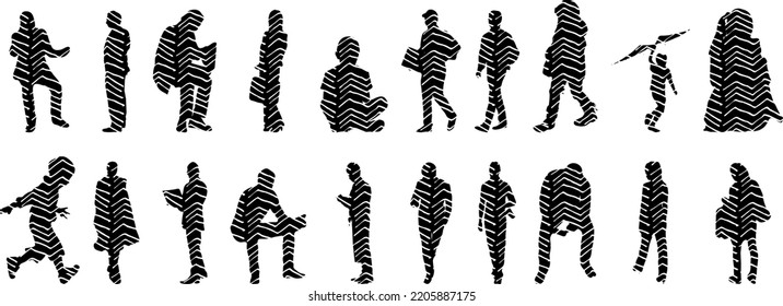 Vector silhouettes, Outline silhouettes of people, Contour drawing, people silhouette, Icon Set Isolated, Silhouette of sitting people, Architectural set	
