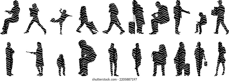 Vector silhouettes, Outline silhouettes of people, Contour drawing, people silhouette, Icon Set Isolated, Silhouette of sitting people, Architectural set	
