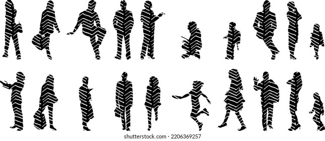 Vector silhouettes, Outline silhouettes of people, Contour drawing, people silhouette, Icon Set Isolated, Silhouette of sitting people, Architectural set	
