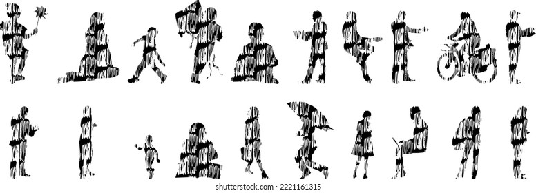 Vector silhouettes, Outline silhouettes of people, Contour drawing, people silhouette, Icon Set Isolated, Silhouette of sitting people, Architectural set	
