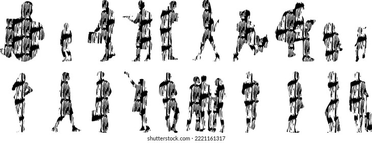 Vector silhouettes, Outline silhouettes of people, Contour drawing, people silhouette, Icon Set Isolated, Silhouette of sitting people, Architectural set	
