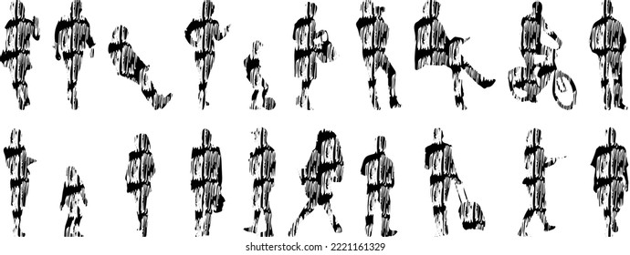 Vector silhouettes, Outline silhouettes of people, Contour drawing, people silhouette, Icon Set Isolated, Silhouette of sitting people, Architectural set	
