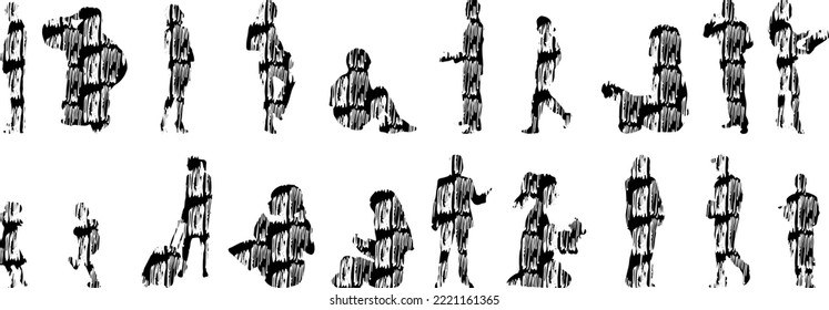 Vector silhouettes, Outline silhouettes of people, Contour drawing, people silhouette, Icon Set Isolated, Silhouette of sitting people, Architectural set	
