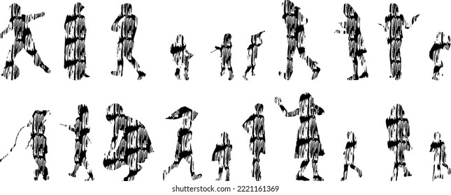 Vector silhouettes, Outline silhouettes of people, Contour drawing, people silhouette, Icon Set Isolated, Silhouette of sitting people, Architectural set	
