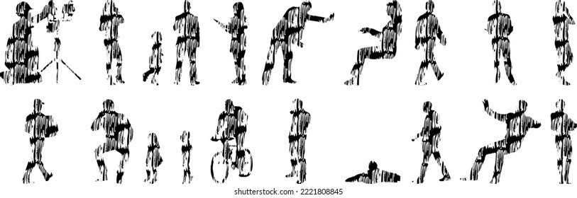 Vector silhouettes, Outline silhouettes of people, Contour drawing, people silhouette, Icon Set Isolated, Silhouette of sitting people, Architectural set	