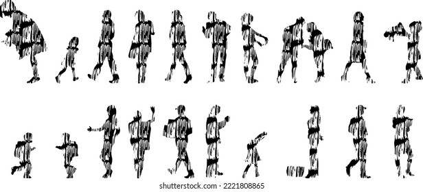 Vector silhouettes, Outline silhouettes of people, Contour drawing, people silhouette, Icon Set Isolated, Silhouette of sitting people, Architectural set	