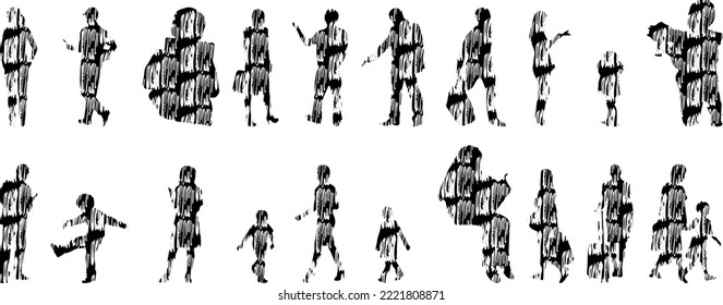 Vector silhouettes, Outline silhouettes of people, Contour drawing, people silhouette, Icon Set Isolated, Silhouette of sitting people, Architectural set	