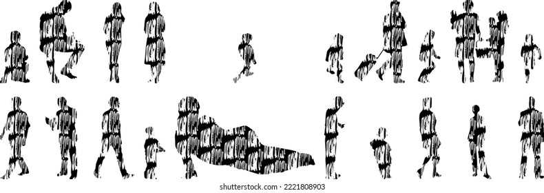 Vector silhouettes, Outline silhouettes of people, Contour drawing, people silhouette, Icon Set Isolated, Silhouette of sitting people, Architectural set	