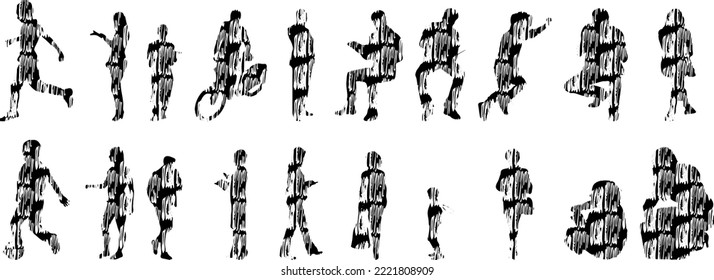 Vector silhouettes, Outline silhouettes of people, Contour drawing, people silhouette, Icon Set Isolated, Silhouette of sitting people, Architectural set	