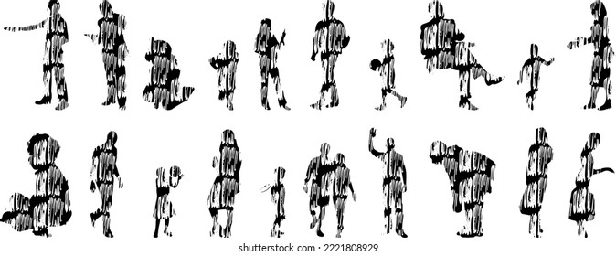 Vector silhouettes, Outline silhouettes of people, Contour drawing, people silhouette, Icon Set Isolated, Silhouette of sitting people, Architectural set	