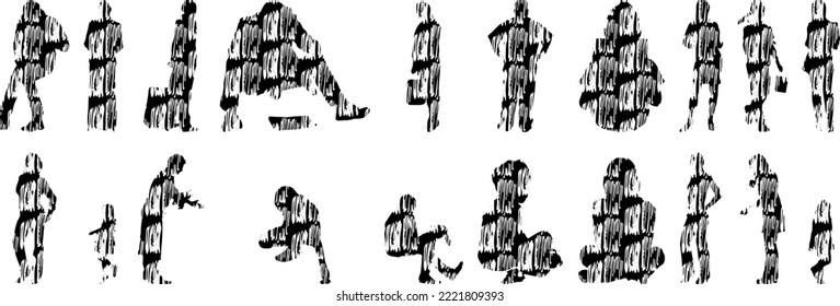 Vector silhouettes, Outline silhouettes of people, Contour drawing, people silhouette, Icon Set Isolated, Silhouette of sitting people, Architectural set	
