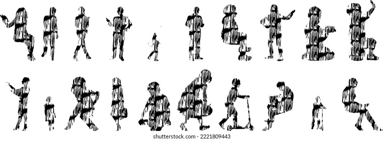 Vector silhouettes, Outline silhouettes of people, Contour drawing, people silhouette, Icon Set Isolated, Silhouette of sitting people, Architectural set	
