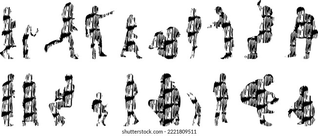 Vector silhouettes, Outline silhouettes of people, Contour drawing, people silhouette, Icon Set Isolated, Silhouette of sitting people, Architectural set	
