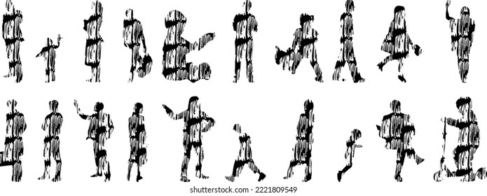 Vector silhouettes, Outline silhouettes of people, Contour drawing, people silhouette, Icon Set Isolated, Silhouette of sitting people, Architectural set	
