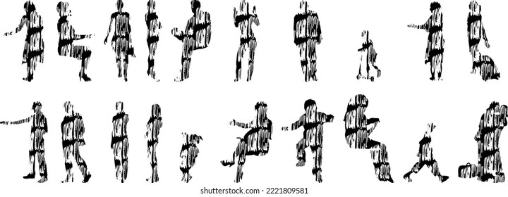 Vector silhouettes, Outline silhouettes of people, Contour drawing, people silhouette, Icon Set Isolated, Silhouette of sitting people, Architectural set	

