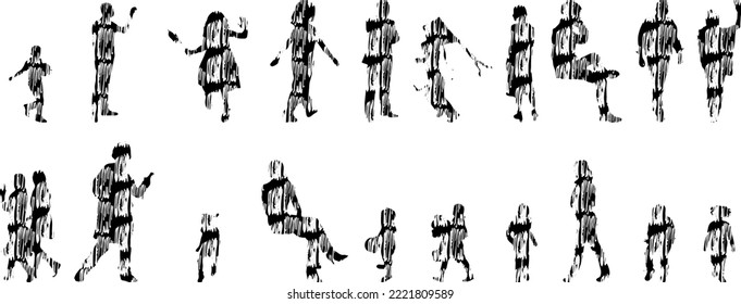 Vector silhouettes, Outline silhouettes of people, Contour drawing, people silhouette, Icon Set Isolated, Silhouette of sitting people, Architectural set	
