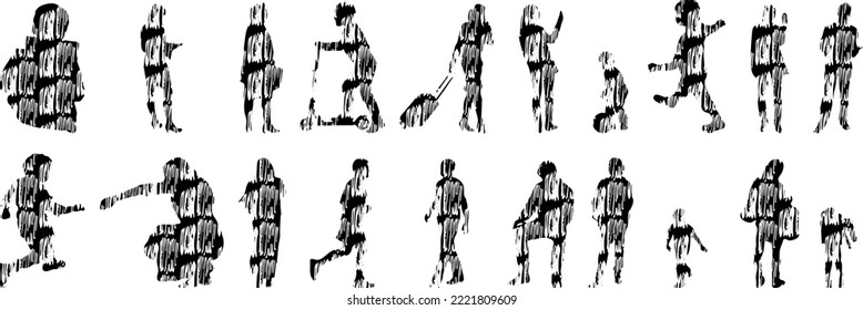 Vector silhouettes, Outline silhouettes of people, Contour drawing, people silhouette, Icon Set Isolated, Silhouette of sitting people, Architectural set	
