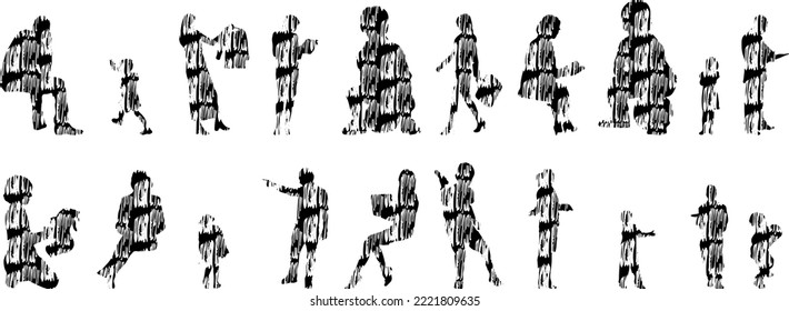 Vector silhouettes, Outline silhouettes of people, Contour drawing, people silhouette, Icon Set Isolated, Silhouette of sitting people, Architectural set	
