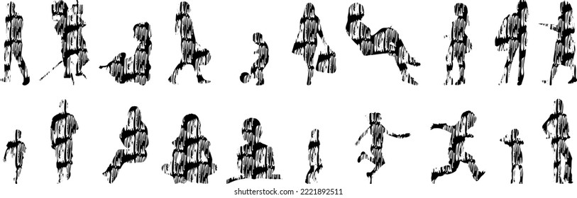 Vector silhouettes, Outline silhouettes of people, Contour drawing, people silhouette, Icon Set Isolated, Silhouette of sitting people, Architectural set	