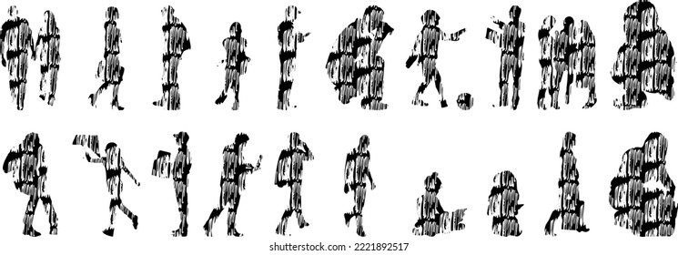 Vector silhouettes, Outline silhouettes of people, Contour drawing, people silhouette, Icon Set Isolated, Silhouette of sitting people, Architectural set	