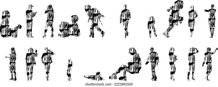 Vector silhouettes, Outline silhouettes of people, Contour drawing, people silhouette, Icon Set Isolated, Silhouette of sitting people, Architectural set	